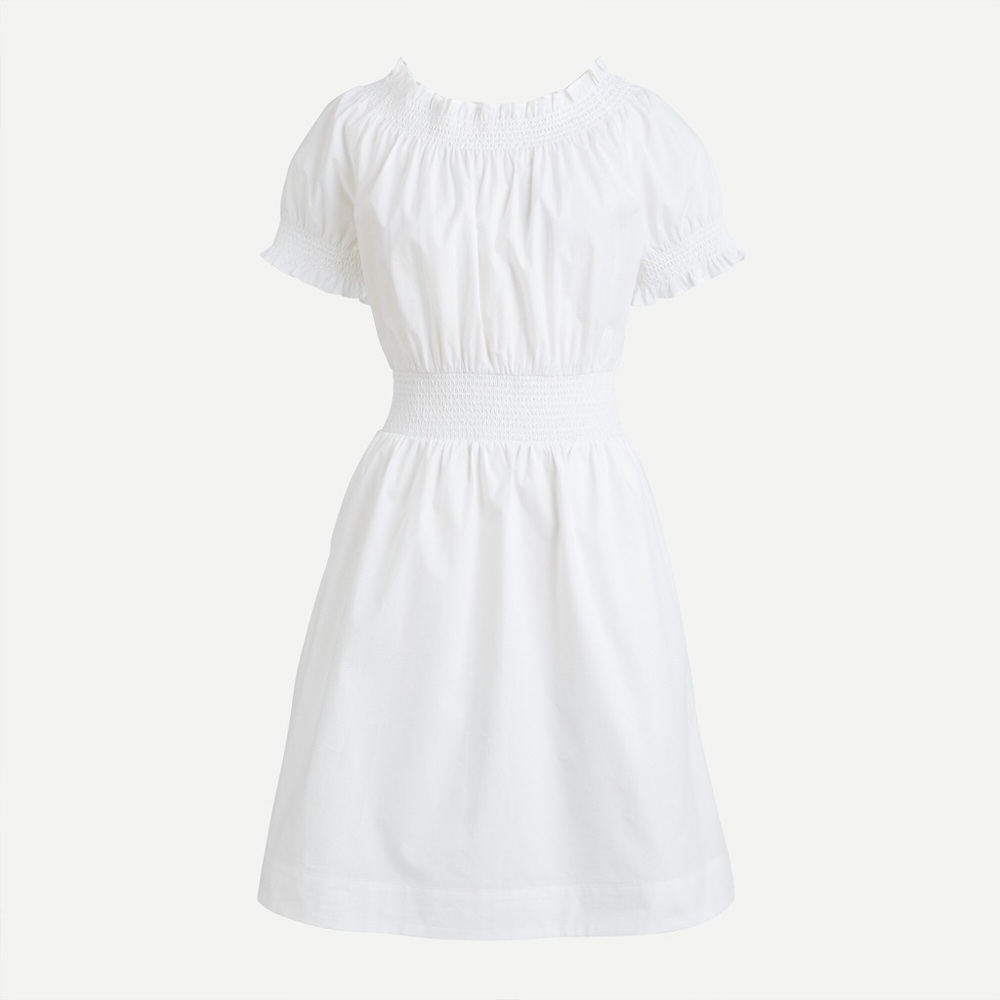NWT J.Crew Women White Smocked puff-sleeve cotton poplin dress Size XXS - Picture 3 of 9